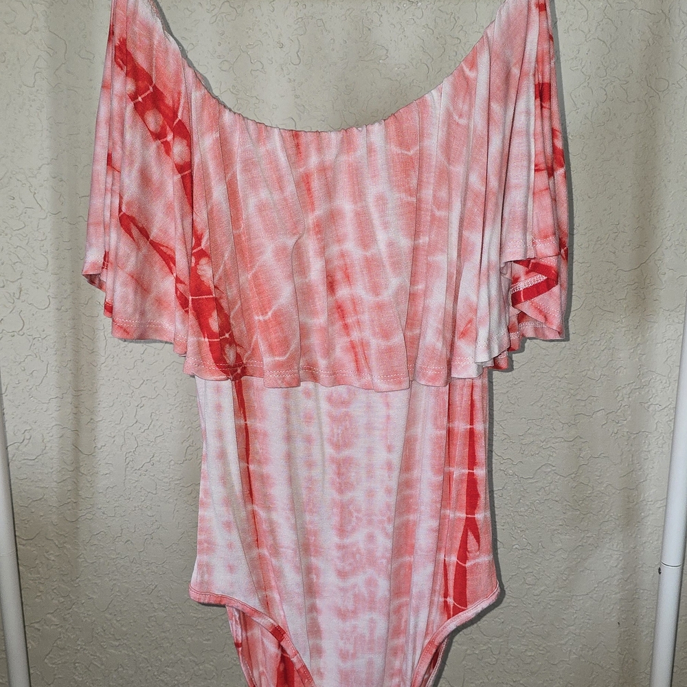 Pink Tie-Dye Off-Shoulder Bodysuit